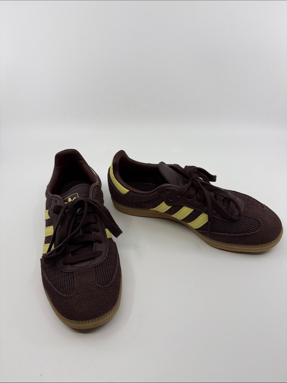 Adidas Women Dark Brown Sneakers with Yellow Stripes